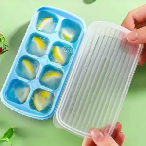 YESPERY 8 Grids Frozen Ice Cube Mold for Household Food Grade Soft Silicone Ice Mold Kitchen Creative Refrigerator Ice Box with Lid
