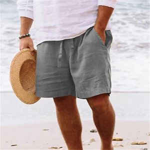 Quần Short Nam Mùa Hè Bằng Vải Lanh Cotton Cạp Chun Có Dây Rút Quần Dài Đến Giữa Bắp Chân Quần Dài Thường Ngày Thoáng Khí Màu Trơn Đi Biển