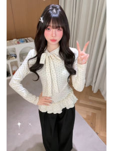 YUEZHONGWEI | French Bow Dot Long Sleeve T-Shirt Autumn Winter Slim Fit Underwear Top
