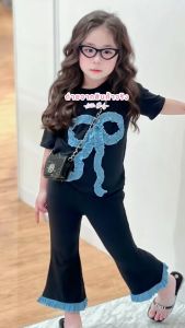 ชุดเด็กผู้หญิง ความหวานมีสไตล์! เสื้อติดโบว์กางเกงขาม้า น้ำหนัก10-30กิโล รหัสBO