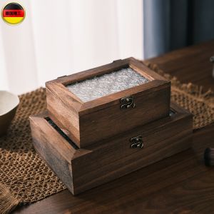 German Wooden Vintage Sundries Storage Box For Home Paulownia Dustproof Flip Jewelry Box Begonia Glass Desktop Collection