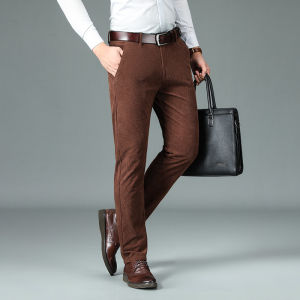 2026 New Spring and Autumn Corduroy Pants Men Business Fashion Slim Fit Stretch Gray Khaki Fluff Casual Trousers Male