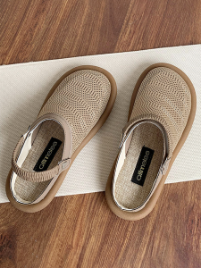 Womens Summer Two-Way Wear Linen Sandals Breathable Hollow out Slip-On Slippers Casual Flat Bottom Rubber Sole Sandals