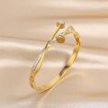 Luxury Unique Double Crystal Nail Head Cross Stainless Steel Bracelet For Woman Gold Color Love Wedding Gift Bangle Jewelry. 
