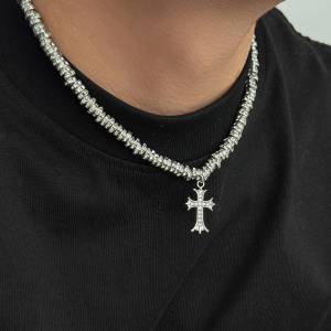 Salircon Hip Hop Punk Rhinestone Necklace For Men Women Vintage Irregular Jesus Cross Pendant Choker Necklace Y2K Jewelry Gift