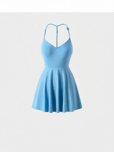 Mybody | Resort Star Sparkle Ice Blue Halter Dress-like One-Piece Swimsuit