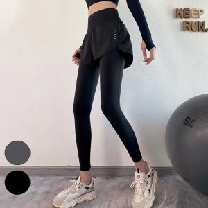 Fitness Yoga Pants Women Fake Two Pieces Sport Legging Gym Running Sportswear Push Up Patchwork Crossover High Waist Tight