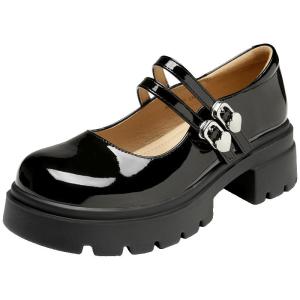 Josiny | Black Thick Sole Mary Jane Shoes