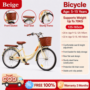 Beige Bike for adult 20/22 inch Japanese bicycles women bike bicycle with basket Retro Spring Saddle Polished Princess Handlebars