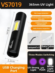 Ultraviolet Authentication Fluorescence Detection UV Flashlight 365nm