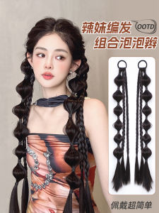 ปลอมผมหางม้าสไตล์คลาสสิกแบบยาวปานกลางสไตล์จีนโบราณ พร้อมโบว์ แฮร์อะเคร์ สไตล์การเต้นรำและเล็บต่อ