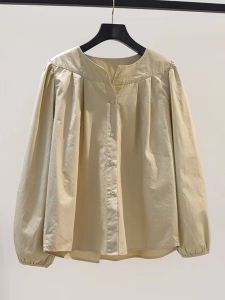 Fashionable Pure Cotton Long Sleeve Lantern Sleeve Shirt Womens Spring Autumn Casual Loose Fit Single Button Closure Top