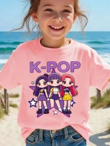 Bandai | Kpop Cartoon Graphic Kids T-shirt Summer Short Sleeve Harajuku Style Cute Girls Tops Fan Gift Casual Comfortable ChildrenClothes