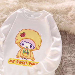 Áo Nỉ Cổ Tròn in Họa Tiết Hoạt Hình Cho Bé Gái Mùa Thu Đông Áo Nỉ Lót Lông Cừu Dài Tay Áo Trẻ Em Thường Ngày