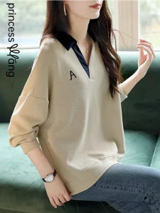 WANGGONGZHU | Loose Long Sleeve Embroidered Sweatshirt V-Neck Casual Fashionable Korean Style Womens Spring Autumn New Arrival Top