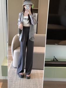 Penghantaran dari China [2025] Seluar Pelindung Matahari Hitam Wanita 2025 Musim Panas Baru Pinggang Tinggi Berbalut Kaki Lurus Seluar Kaki Lebar Kasual Seluar Sukan Sutera Ais Sejuk 3.8