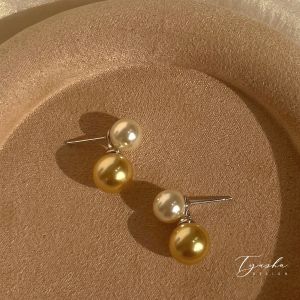Tyusha S925 Sterling Silver Pearl Stud Earrings Womens Commute Anti-allergy Simple Ear Jewelry Fashionable round Shape