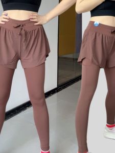 กางเกงโยคะเอวสูงแบบสวมสองชิ้น ทรงเข้ารูป กางเกงออกกำลังกายสำหรับวิ่งกลางแจ้ง กางเกงโยคะผู้หญิง ผ้าไนลอน ระบายอากาศได้ดี ดูดซับเหงื่อ ดูดซับความชื้น