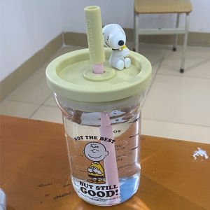 Adorable Cartoon Snoopy High Borosilicate Glass Coffee Cup with Straw Summer Tea Cup Large Belly Cup Fun Style Universal Use