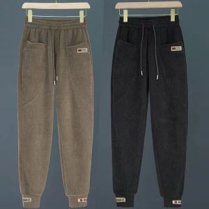 กางเกงขายาวทรงหลวมเอวสูงสำหรับผู้หญิง กางเกงขายาวทรงสลิมฟิต ผ้ากำมะหยี่บุขนแกะหนา ทรงหลวม สไตล์ฮาราจูกุ ฤดูใบไม้ร่วง/ฤดูหนาว