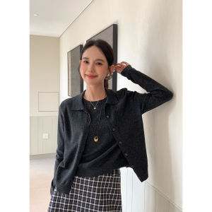 เสื้อถักคอโปโลผ้าขนสัตว์ผสมสำหรับผู้หญิง ทรงหลวม แขนยาว ปกติ ฤดูใบไม้ร่วง 2025 แฟชั่นสตรี เสื้อคลุมคาร์ดิแกน