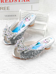 รองเท้าแตะส้นสูงสำหรับเด็กผู้หญิง Ice Age ทรงครึ่งนิ้วประดับคริสตัล รองเท้าแตะแฟชั่นฤดูร้อน รองเท้าแตะเจ้าหญิง รองเท้าแตะส้นแบน