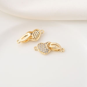 14K Gold Plated Zircon Heart Shaped DIY Handmade Bracelet Clasp Pearl Necklace White Gold Connection Buckle Fashion Jewelry