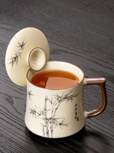 ชามชาดินสอขนาดใหญ่ ชามดินเผาสไตล์จีน ชามดินเผาสำหรับใช้ในออฟฟิศ ของขวัญสำหรับผู้นำในวันหยุดฤดูใบไม้ร่วง