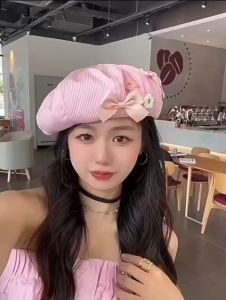 Mũ Nồi Beret Đính Nơ Hồng Ngọt Ngào Thời Trang Xinh Xắn Cho Nữ