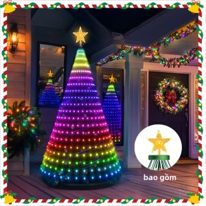 Đèn Dây Trang Trí Cây Thông Noel Thông Minh 2.1M Với Hình Tròn & Ngôi Sao Trang Trí Trong Nhà Ngoài Trời Đèn LED Điều Khiển Bằng Ứng Dụng & Điều Khiển Từ Xa Có Thể Điều Chỉnh Độ Sáng Dùng Cho Ngày Lễ & Sân Vườn