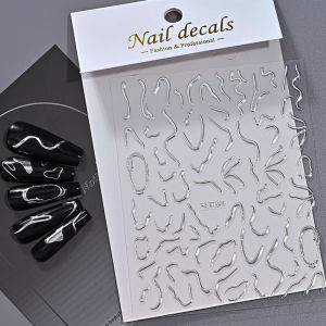 1Pcs 3D Sweet French Love-Heart Nail Art Sticker Silver Hollow Irregular Heart Lines Nails Decals Self-Adhesive Valentine Slider