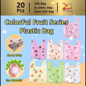 Gift Bag 20pcs Goodies Bag Door Gift Shopping Retail Party Fruit Shop (66) Colorful Fruit Snack Tote Vest Thickened Portable Handles Plastic Bag 礼品袋购物