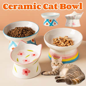 Ceramic Cat Bowl Large Caliber Anti Overturning Stand Bowl Protection for Cervical Spine Pet Bowl