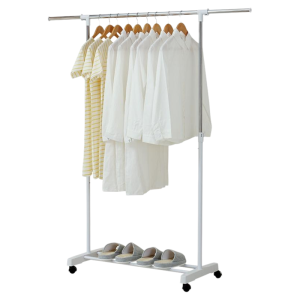 Stainless Steel Floor-Mounted Single Rod Clothes Drying Rack Adjustable Height Bedroom Portable with Wheels Indoor Balcony Clothes Hanger