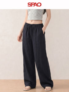 spao | Black Lyocell Linen High-Waist Wide Leg Trousers