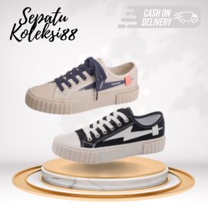 Sepatu Sneakers Kanvas Wanita Kasual Sport Shoes Warna Hitam Beige Sepatukoleksi 212