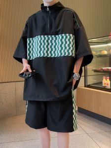 Casual Suit Mens Summer New Arrival Trendy Handsome Half Zipper Workwear Short Sleeve Shorts Trendy Fancy Two-piece Set