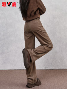Yaloo American Style Narrow Wide Leg Pants Womens Autumn Simple Match Straight Drape Casual Trousers Brown Corduroy High Waist