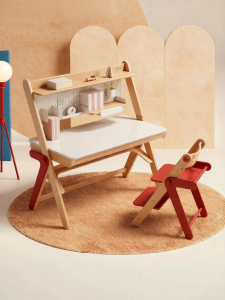 QIMIAOWU | Adjustable Height Childrens Study Desk Set Real Wood Simple Design
