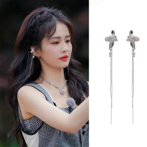 Hoa Tai Tua Rua Dài Hình Con Bướm Tinh Quái Không Cần Khoan Cho Nữ Trang Sức Thời Trang Hợp Kim Mạ Bạc Mạ Vàng Hình Hoa