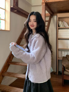High Neck Spring New Korean Style Beautiful Lazy Wind Purple Knit Thick Upper Garment