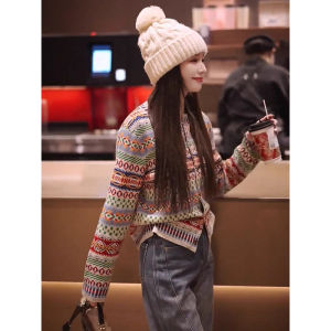 Elegant Fashionable French Style Versatile Retro Round Neck Knit Cardigan