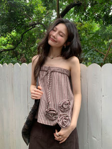 3D Floral Striped Design Sense Small Unique Tempting Tube Top