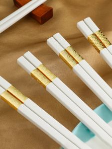 High-End Gold-Embedded Chopsticks Restaurant-Grade Non-Slip White Public Chopsticks Heat-Resistant Anti-Mold Home Use