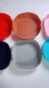 Air Fryer Container Silicone Liner Food Grade Non Stick Heat-Resistant Foldable Square Air Fryer Tray Mat Pot Microwave Oven Baking Tray Kitchen Cooking Accessories