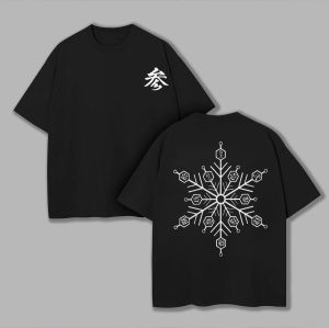 Bandai | Mens Anime T-Shirt Black Cotton Short Sleeve Minimalist "SAN" Front Character Chart Back Graphic Otaku Tee for Casual Daily