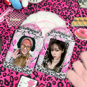 Personality Pink Leopard Print Fu Sang Flower Card HolderPU materialApply To3-3.5in Idol Merchandise Pc Holder Storage Show