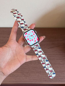 Cute Cartoon Kitty Cat Pattern Silicon Sport Watch Band for Women in Summer