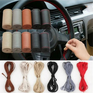 Universal Car Steering Wheel Cover Kits Fits For 15" 38cm Anti-Slip Leather Needles Thread Soft Auto Interior Accessories DIY