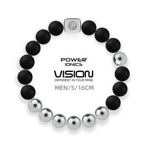 Power Ionics New Vision Series Vòng Tay Hạt Bạc Bằng Thép 316 Silicon Màu Đen Khỏe Mạnh Vòng Tay Đàn Hồi Thời Trang Nam Nữ Khắc Miễn Phí